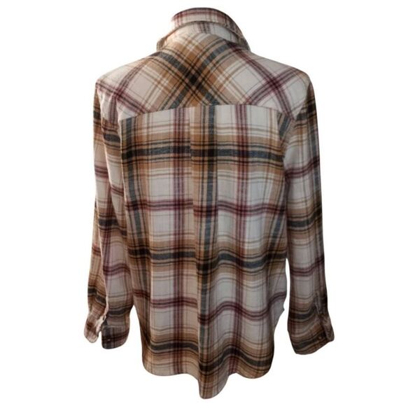 LOVE TREE CREAM & BROWN FLANNEL BLOUSE SZ.S EUC. - Picture 8 of 11